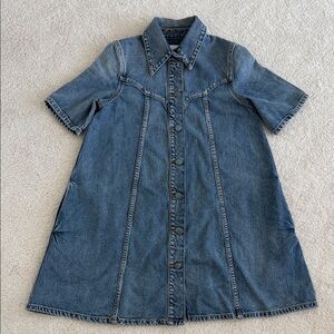 Ganni Blue Denim Button-Down Mini Dress